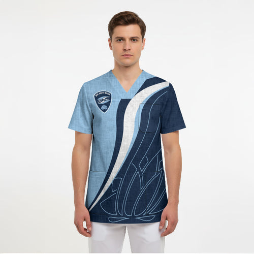 Personalized New South Wales Oztag Scrub Top Abstract Wave Line Art