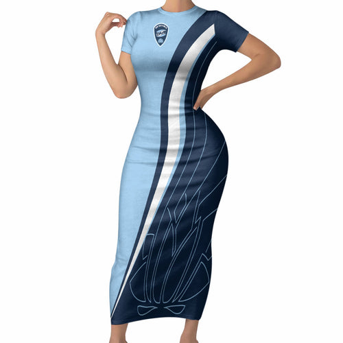 Personalized New South Wales Oztag Short Sleeve Bodycon Dress Abstract Wave Line Art
