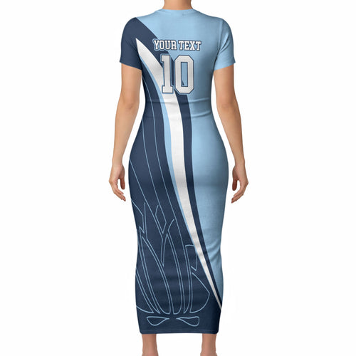 Personalized New South Wales Oztag Short Sleeve Bodycon Dress Abstract Wave Line Art