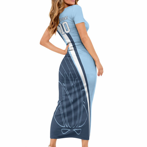 Personalized New South Wales Oztag Short Sleeve Bodycon Dress Abstract Wave Line Art
