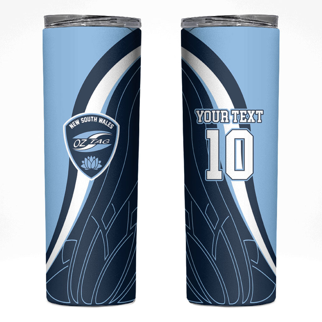 Personalized New South Wales Oztag Skinny Tumbler Abstract Wave Line Art