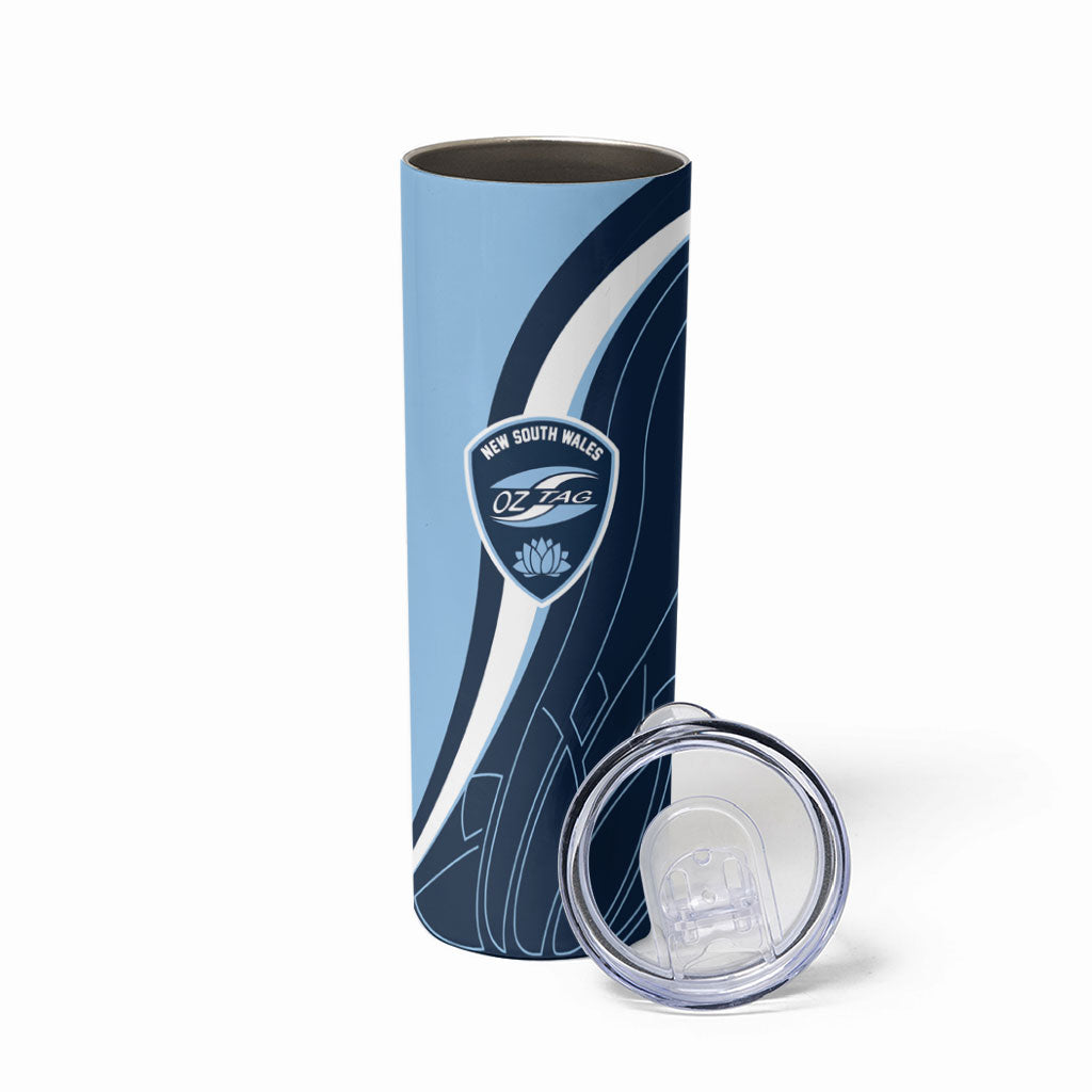 Personalized New South Wales Oztag Skinny Tumbler Abstract Wave Line Art
