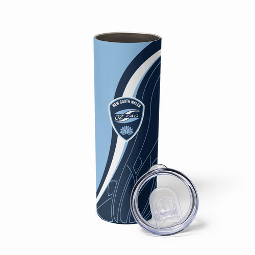 Personalized New South Wales Oztag Skinny Tumbler Abstract Wave Line Art