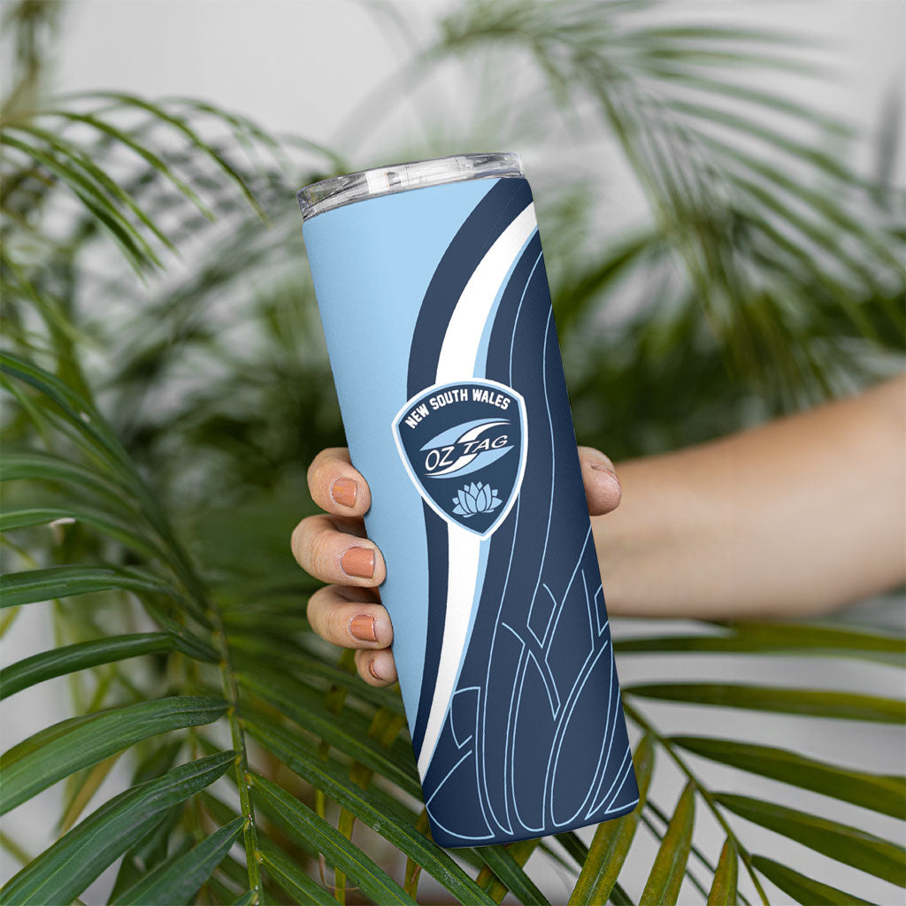 Personalized New South Wales Oztag Skinny Tumbler Abstract Wave Line Art