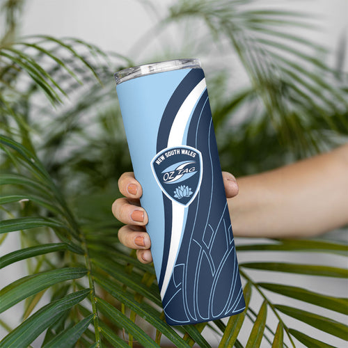 Personalized New South Wales Oztag Skinny Tumbler Abstract Wave Line Art