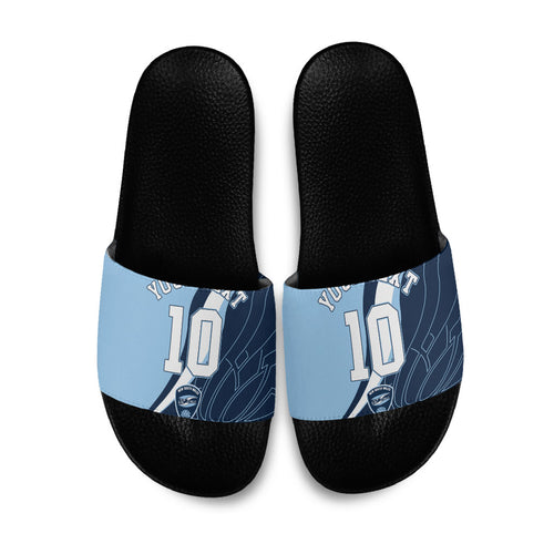 Personalized New South Wales Oztag Slide Sandals Abstract Wave Line Art