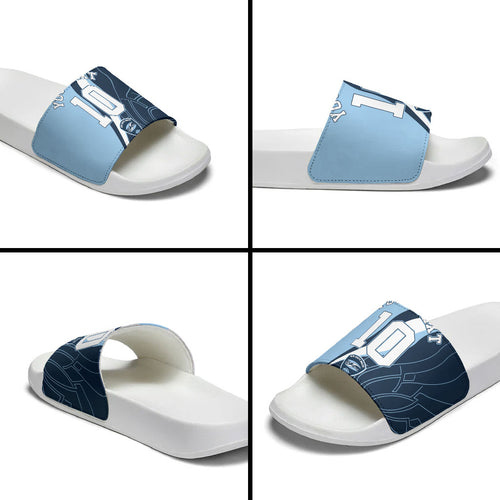 Personalized New South Wales Oztag Slide Sandals Abstract Wave Line Art