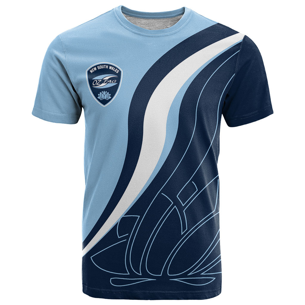 Personalized New South Wales Oztag T Shirt Abstract Wave Line Art