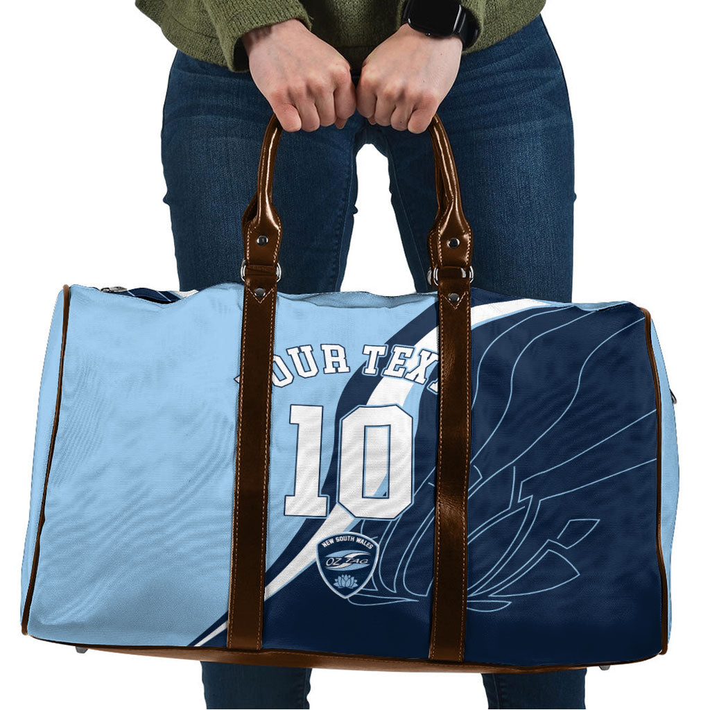 Personalized New South Wales Oztag Travel Bag Abstract Wave Line Art
