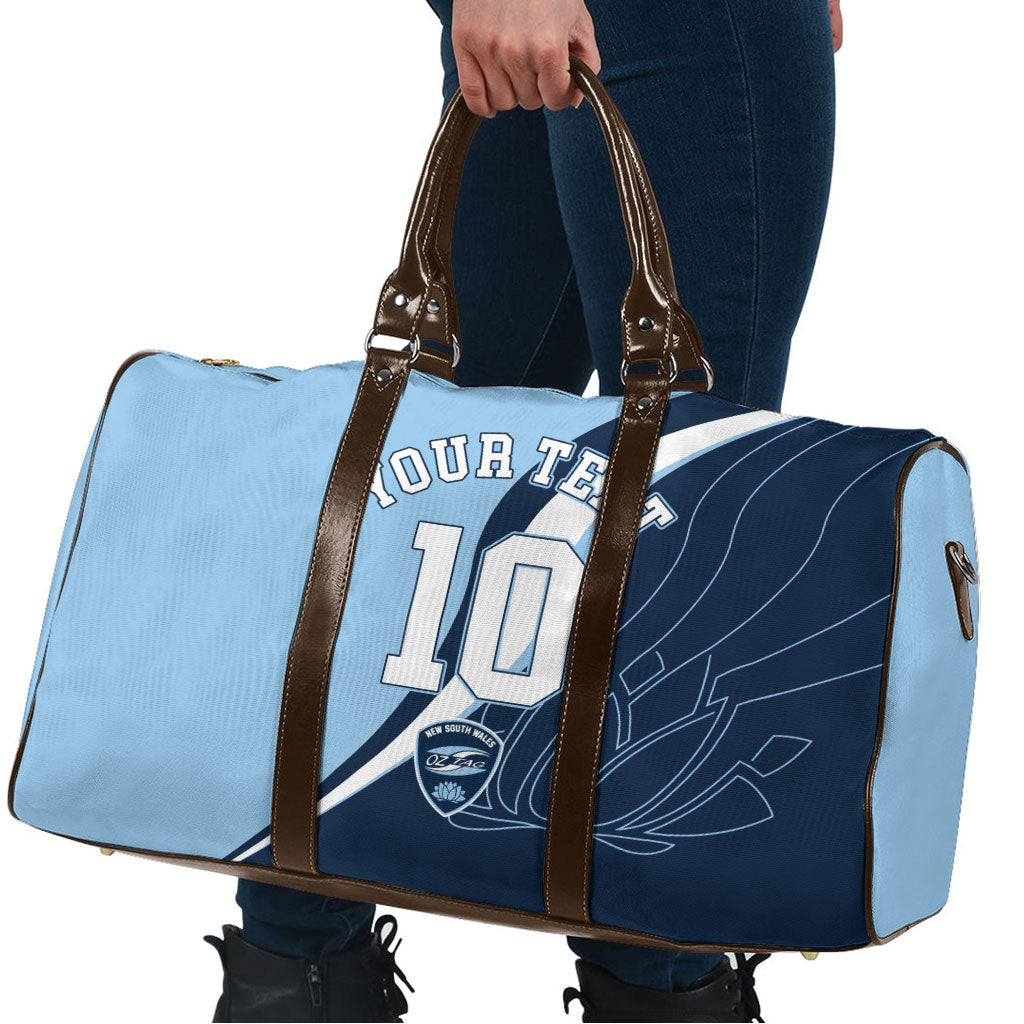 Personalized New South Wales Oztag Travel Bag Abstract Wave Line Art