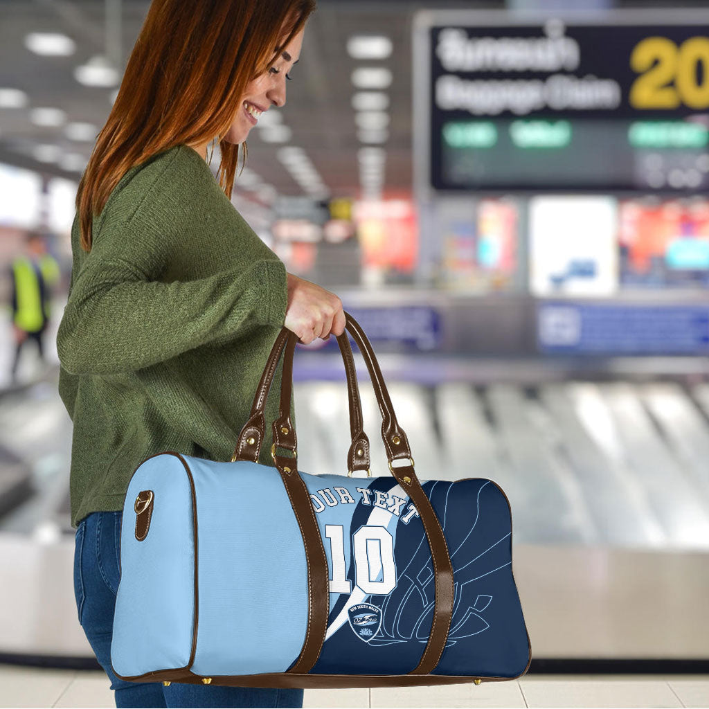 Personalized New South Wales Oztag Travel Bag Abstract Wave Line Art
