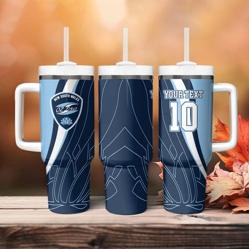 Personalized New South Wales Oztag Tumbler With Handle Abstract Wave Line Art