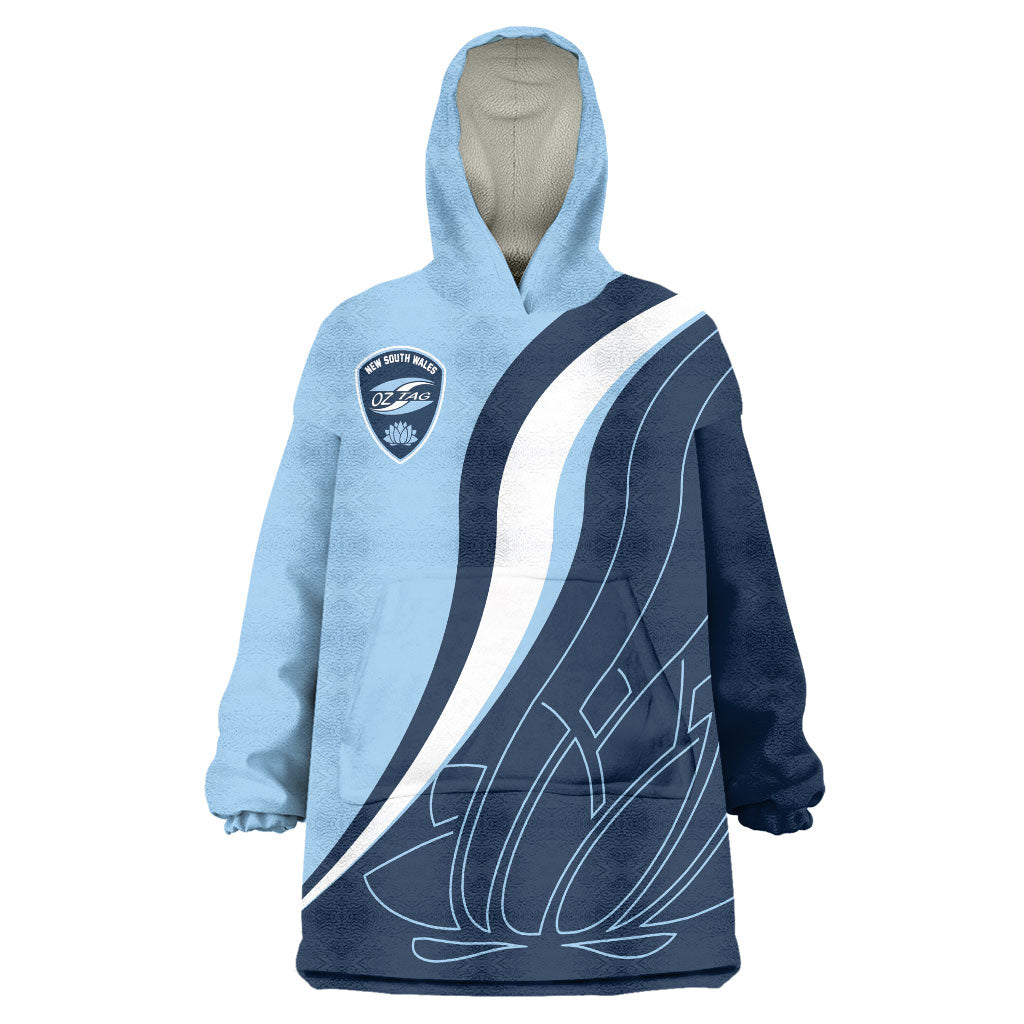 Personalized New South Wales Oztag Wearable Blanket Hoodie Abstract Wave Line Art