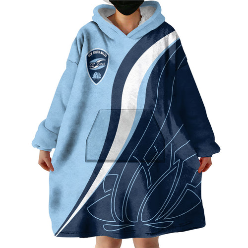 Personalized New South Wales Oztag Wearable Blanket Hoodie Abstract Wave Line Art