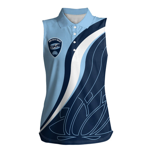 Personalized New South Wales Oztag Women Sleeveless Polo Shirt Abstract Wave Line Art