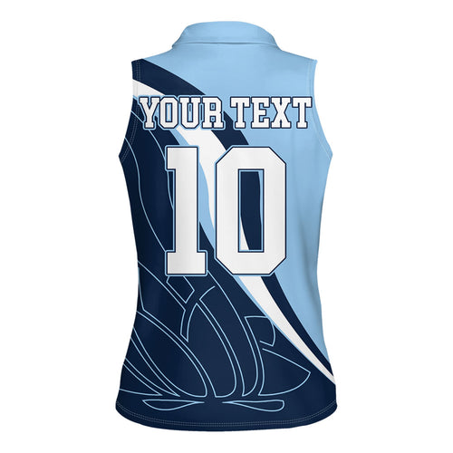 Personalized New South Wales Oztag Women Sleeveless Polo Shirt Abstract Wave Line Art