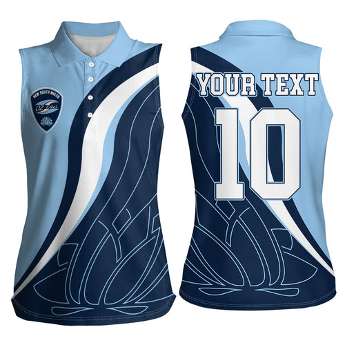 Personalized New South Wales Oztag Women Sleeveless Polo Shirt Abstract Wave Line Art