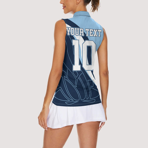 Personalized New South Wales Oztag Women Sleeveless Polo Shirt Abstract Wave Line Art