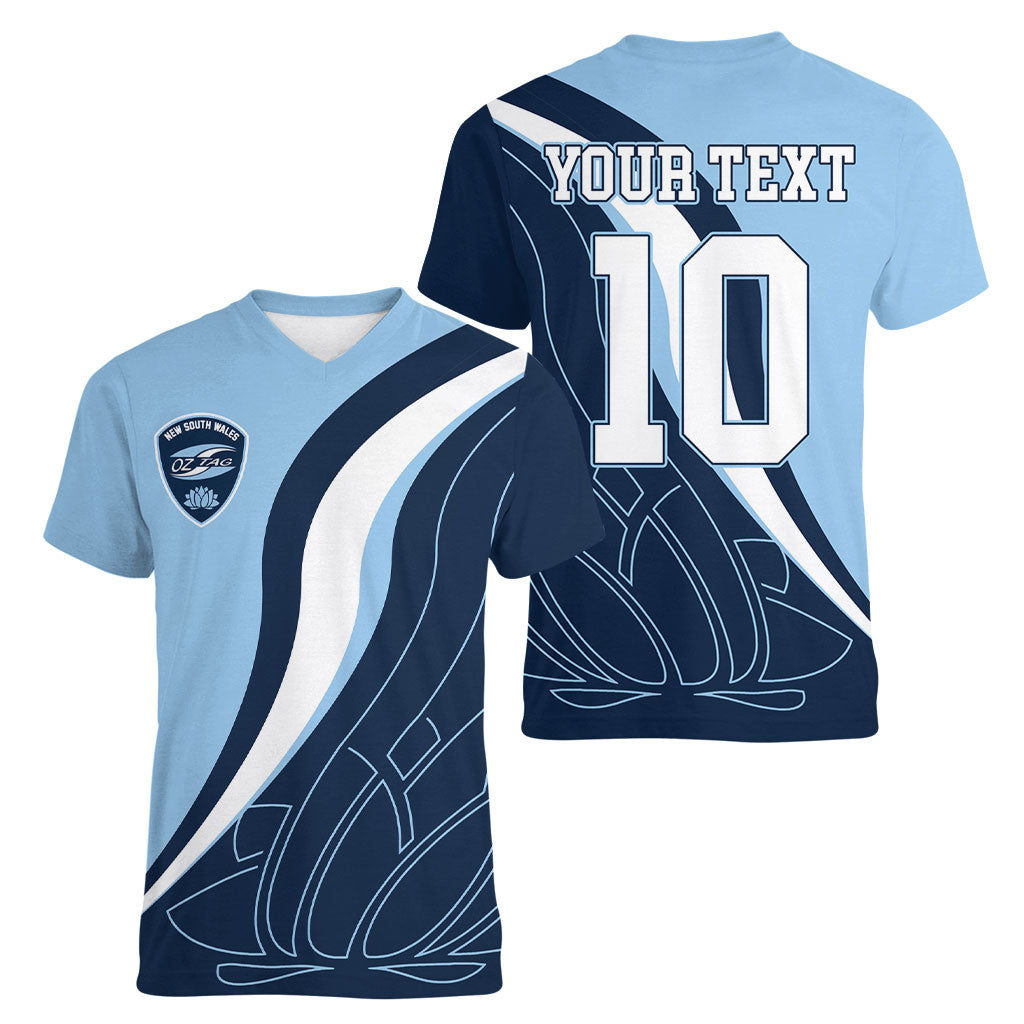 Personalized New South Wales Oztag Women V-Neck T-Shirt Abstract Wave Line Art