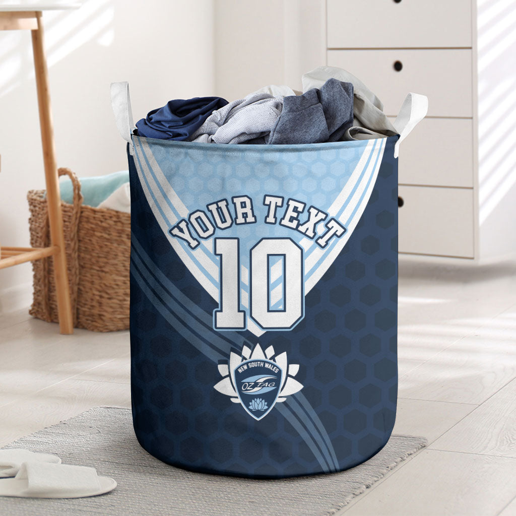 Personalized New South Wales Oztag Laundry Basket Hexagon Texture Chevron Pattern Art