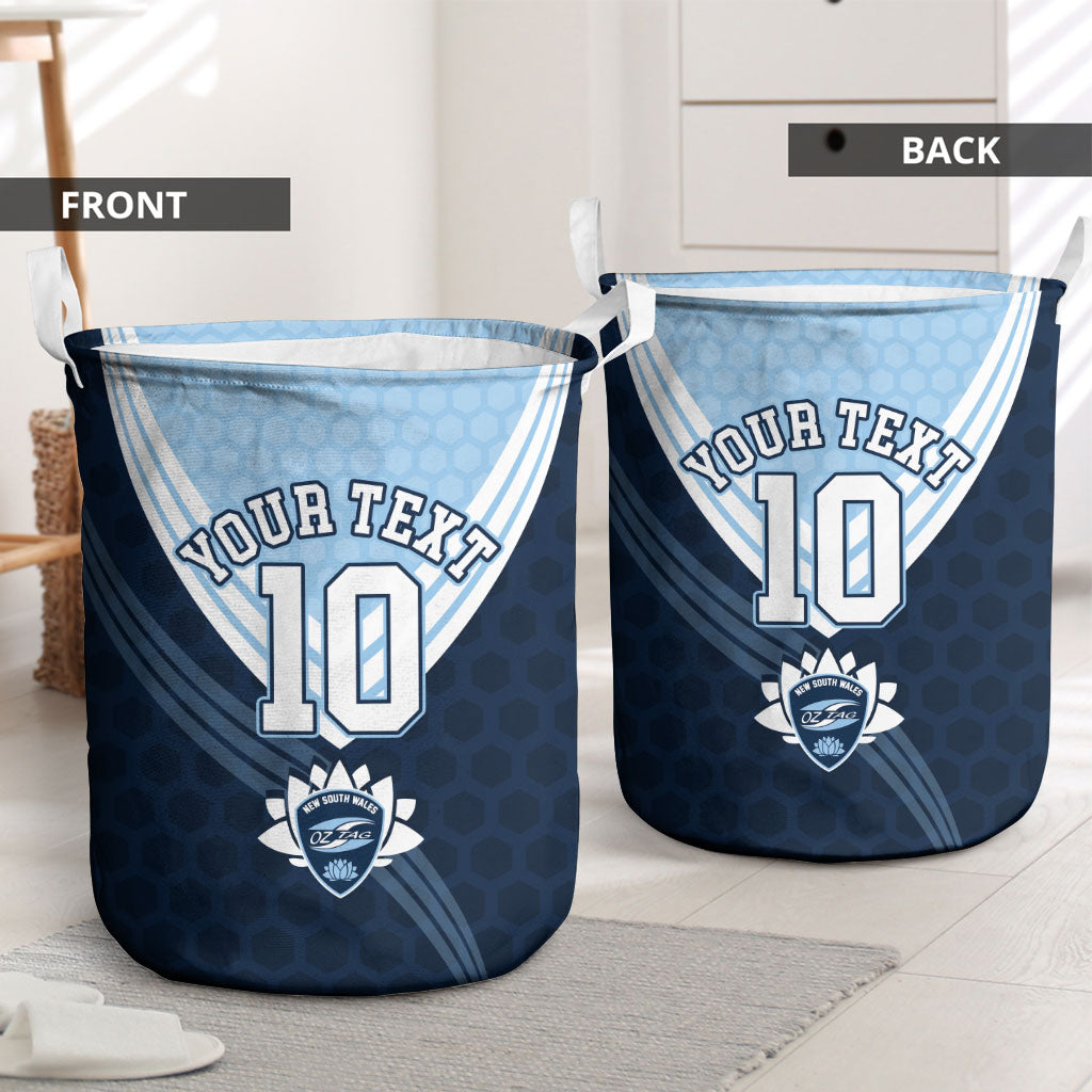 Personalized New South Wales Oztag Laundry Basket Hexagon Texture Chevron Pattern Art