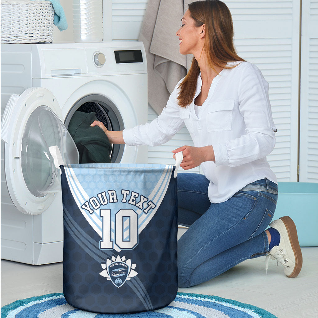 Personalized New South Wales Oztag Laundry Basket Hexagon Texture Chevron Pattern Art