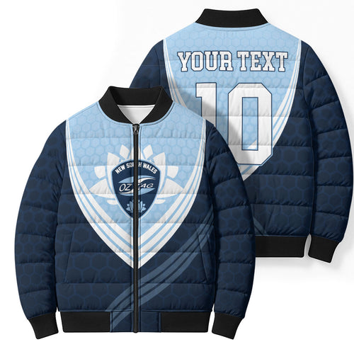 Personalized New South Wales Oztag Bomber Puffer Jacket Hexagon Texture Chevron Pattern Art