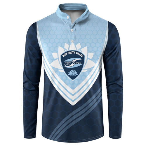 Personalized New South Wales Oztag Button Sweatshirt Hexagon Texture Chevron Pattern Art