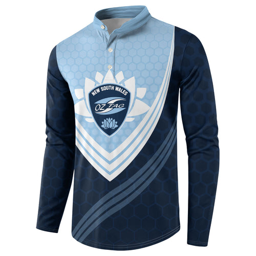 Personalized New South Wales Oztag Button Sweatshirt Hexagon Texture Chevron Pattern Art