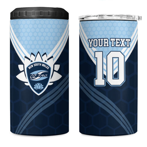 Personalized New South Wales Oztag 4 in 1 Can Cooler Tumbler Hexagon Texture Chevron Pattern Art