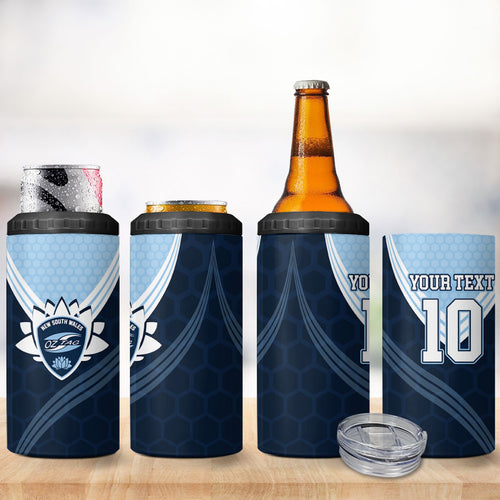 Personalized New South Wales Oztag 4 in 1 Can Cooler Tumbler Hexagon Texture Chevron Pattern Art