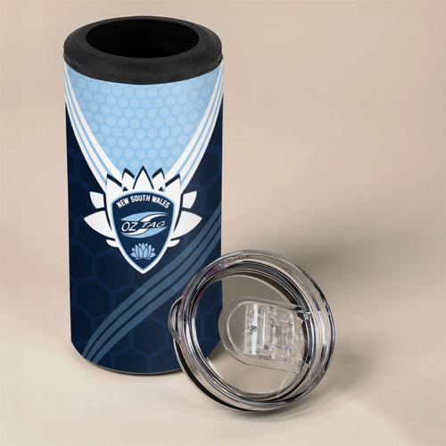 Personalized New South Wales Oztag 4 in 1 Can Cooler Tumbler Hexagon Texture Chevron Pattern Art