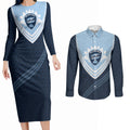 Personalized New South Wales Oztag Couples Matching Long Sleeve Bodycon Dress and Long Sleeve Button Shirt Hexagon Texture Chevron Pattern Art