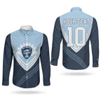 Personalized New South Wales Oztag Couples Matching Long Sleeve Bodycon Dress and Long Sleeve Button Shirt Hexagon Texture Chevron Pattern Art
