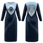 Personalized New South Wales Oztag Couples Matching Long Sleeve Bodycon Dress and Long Sleeve Button Shirt Hexagon Texture Chevron Pattern Art