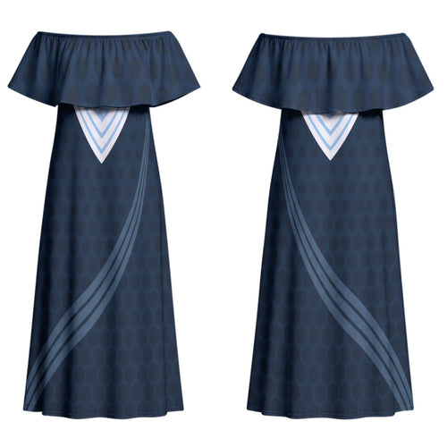 Personalized New South Wales Oztag Couples Matching Off Shoulder Maxi Dress and Long Sleeve Button Shirt Hexagon Texture Chevron Pattern Art