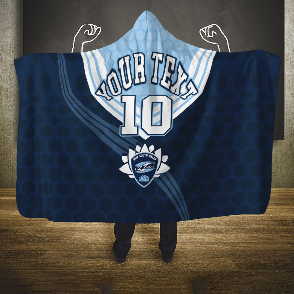 Personalized New South Wales Oztag Hooded Blanket Hexagon Texture Chevron Pattern Art