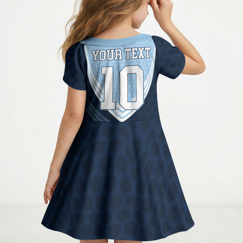 Personalized New South Wales Oztag Kid Short Sleeve Dress Hexagon Texture Chevron Pattern Art