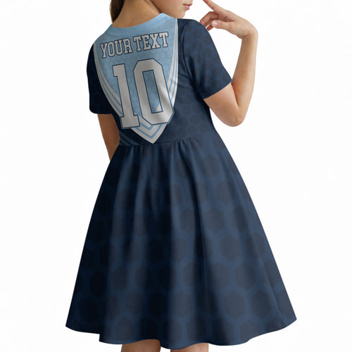 Personalized New South Wales Oztag Kid Short Sleeve Dress Hexagon Texture Chevron Pattern Art