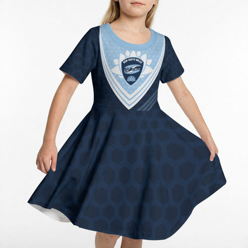 Personalized New South Wales Oztag Kid Short Sleeve Dress Hexagon Texture Chevron Pattern Art