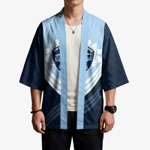 Personalized New South Wales Oztag Kimono Hexagon Texture Chevron Pattern Art