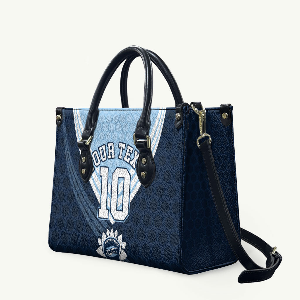 Personalized New South Wales Oztag Leather Bag Hexagon Texture Chevron Pattern Art