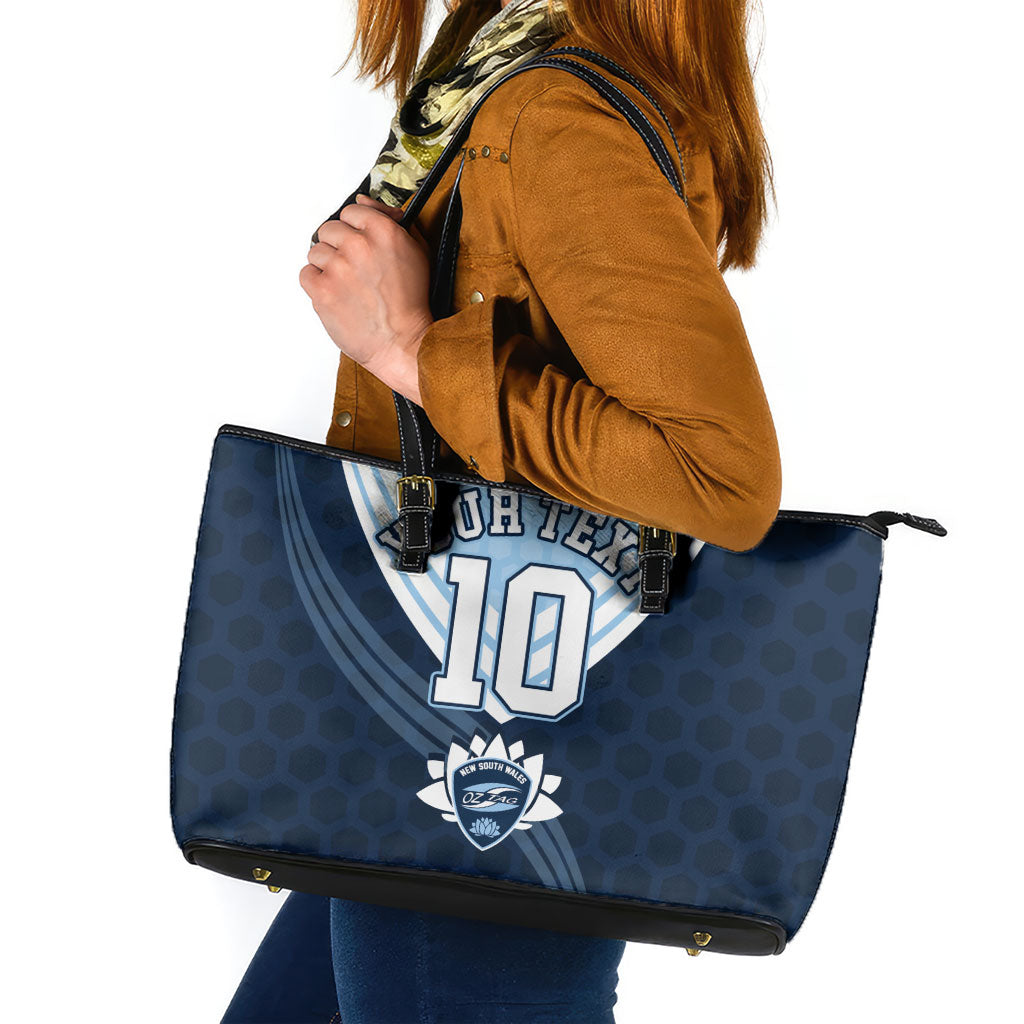 Personalized New South Wales Oztag Leather Tote Bag Hexagon Texture Chevron Pattern Art