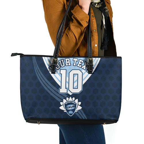 Personalized New South Wales Oztag Leather Tote Bag Hexagon Texture Chevron Pattern Art