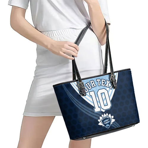Personalized New South Wales Oztag Leather Tote Bag Hexagon Texture Chevron Pattern Art