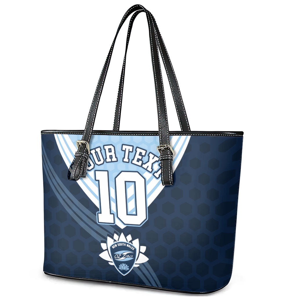 Personalized New South Wales Oztag Leather Tote Bag Hexagon Texture Chevron Pattern Art