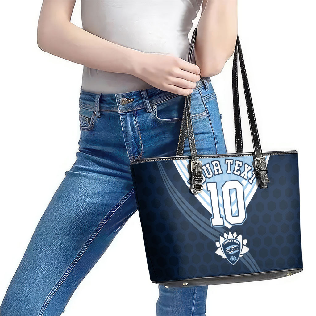 Personalized New South Wales Oztag Leather Tote Bag Hexagon Texture Chevron Pattern Art