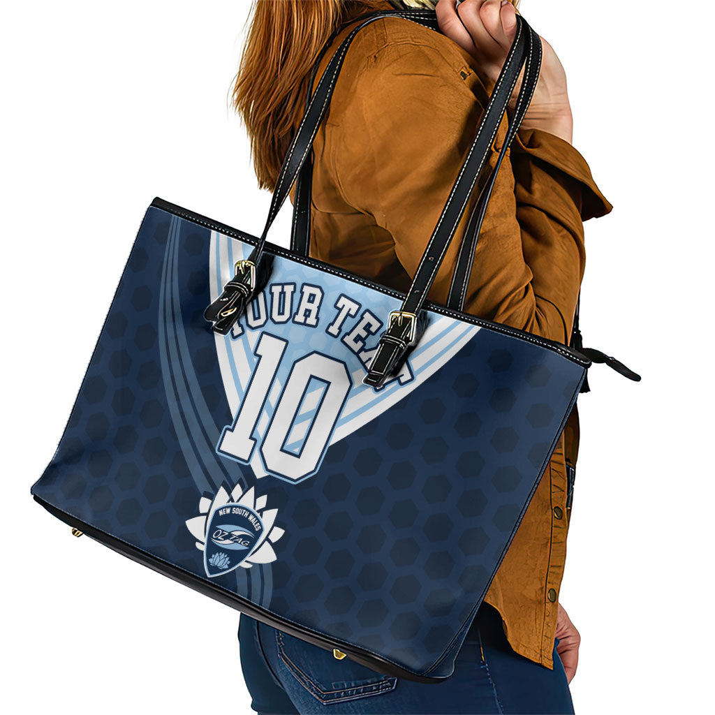Personalized New South Wales Oztag Leather Tote Bag Hexagon Texture Chevron Pattern Art