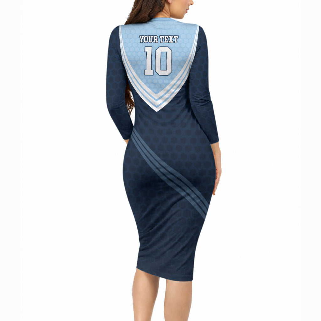 Personalized New South Wales Oztag Long Sleeve Bodycon Dress Hexagon Texture Chevron Pattern Art