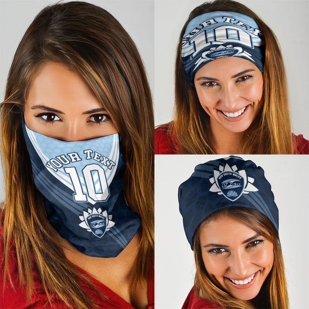 Personalized New South Wales Oztag Neck Gaiter Hexagon Texture Chevron Pattern Art